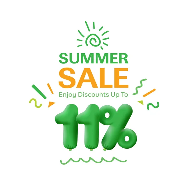 Special offer sale 11 % discount 3D number Green tag voucher illustration. Discount season label promotion advertising summer sale coupon promo marketing banner holiday weekend