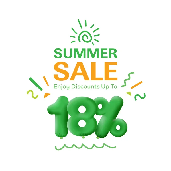 Special offer sale 18 % discount 3D number Green tag voucher illustration. Discount season label promotion advertising summer sale coupon promo marketing banner holiday weekend
