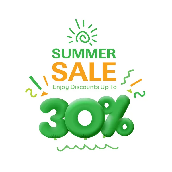 Special offer sale 30 % discount 3D number Green tag voucher  illustration. Discount season label promotion advertising summer sale coupon promo marketing banner holiday weekend