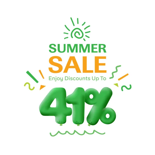Special offer sale 41  % discount 3D number Green tag voucher  illustration. Discount season label promotion advertising summer sale coupon promo marketing banner holiday weekend
