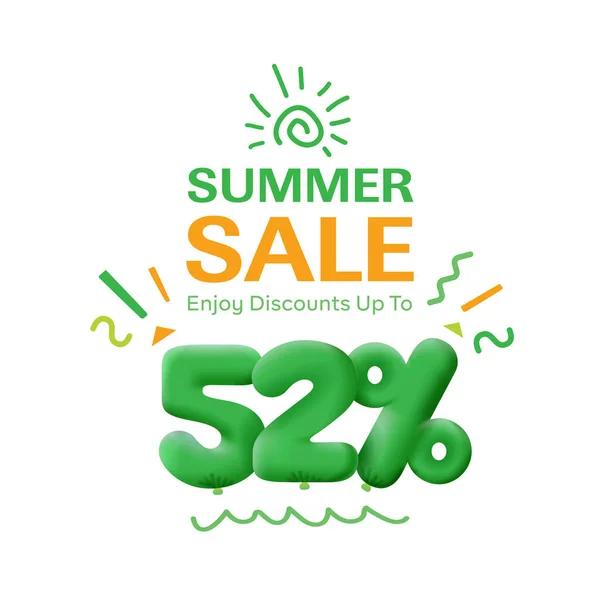 Special offer sale 52 % discount 3D number Green tag voucher  illustration. Discount season label promotion advertising summer sale coupon promo marketing banner holiday weekend