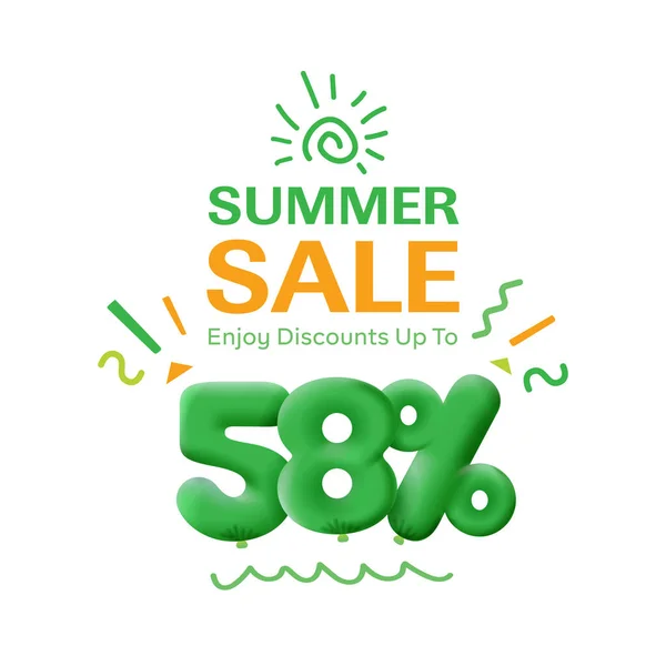 Special offer sale 58 % discount 3D number Green tag voucher  illustration. Discount season label promotion advertising summer sale coupon promo marketing banner holiday weekend