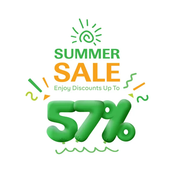 Special offer sale 57 % discount 3D number Green tag voucher  illustration. Discount season label promotion advertising summer sale coupon promo marketing banner holiday weekend