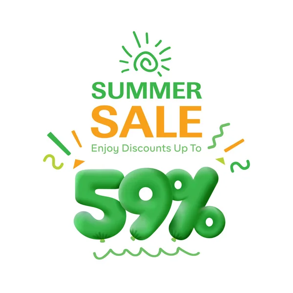 Special offer sale  59 % discount 3D number Green tag voucher illustration. Discount season label promotion advertising summer sale coupon promo marketing banner holiday weekend