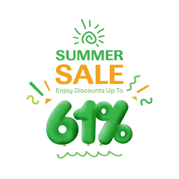 Special offer sale 61 % discount 3D number Green tag voucher illustration. Discount season label promotion advertising summer sale coupon promo marketing banner holiday weekend