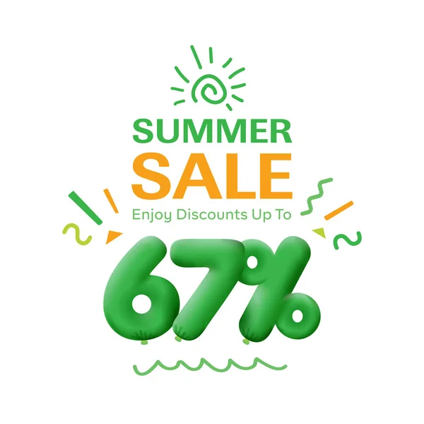 Special offer sale 67 % discount 3D number Green tag voucher  illustration. Discount season label promotion advertising summer sale coupon promo marketing banner holiday weekend