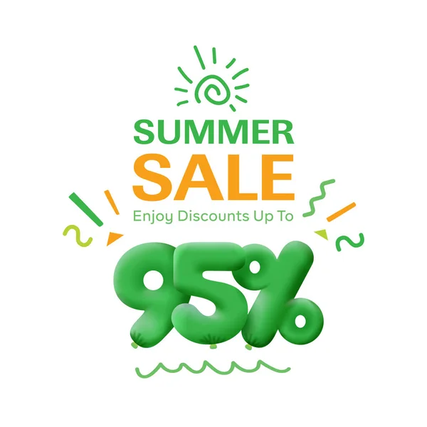 Special offer sale 95 % discount 3D number Green tag voucher  illustration. Discount season label promotion advertising summer sale coupon promo marketing banner holiday weekend