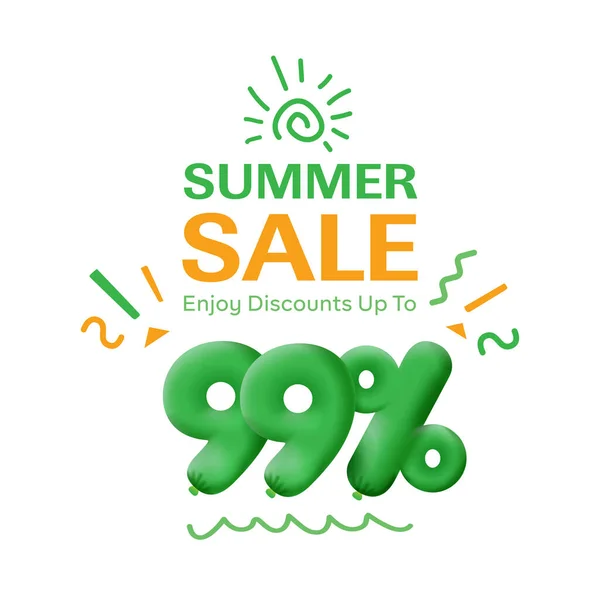 Special offer sale 99 % discount 3D number Green tag voucher  illustration. Discount season label promotion advertising summer sale coupon promo marketing banner holiday weekend