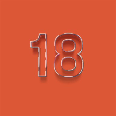 Kırmızı arkaplanda 3d 18 sayısının gösterimi