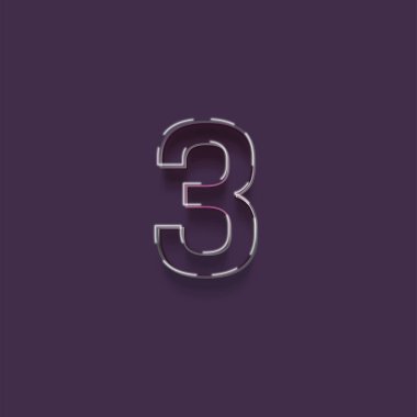 Mor arkaplandaki 3d 3 sayısının gösterimi