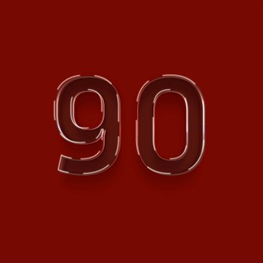 Kırmızı arkaplanda 3d 90 sayısının gösterimi