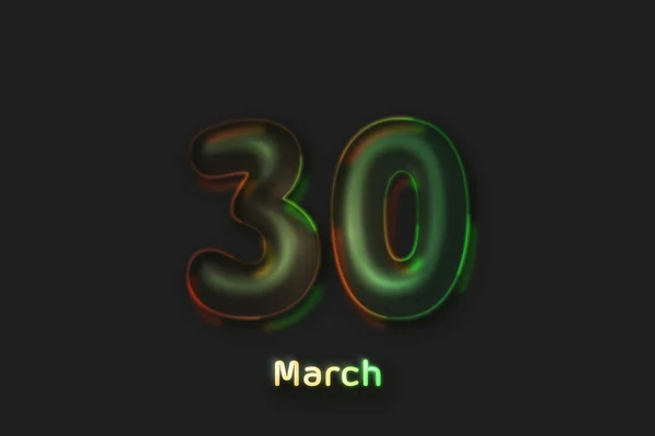 March Date Poster Neon Bubble Shaped Number — 图库照片