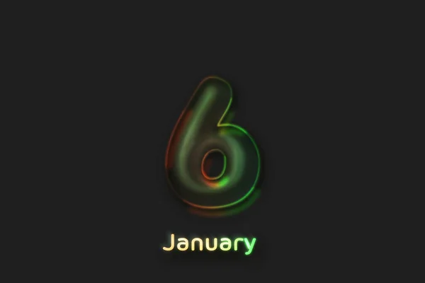 January Date Poster Neon Bubble Shaped Number — Stock Photo, Image