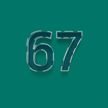 Yeşil arkaplandaki 3d 67 sayısının gösterimi