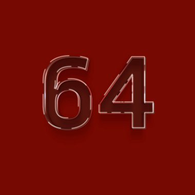 Kırmızı arkaplanda 3d 64 sayısının gösterimi