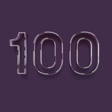 Mor arkaplanda 3d 100 sayısının gösterimi