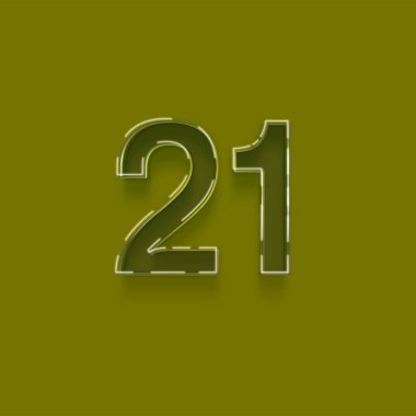 Yeşil arkaplandaki 3d 21 sayısının gösterimi
