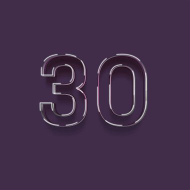 Mor arkaplandaki 3d 30 sayısının gösterimi