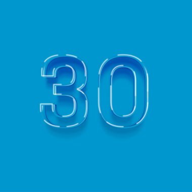 Mavi arkaplanda 3d 30 sayısının gösterimi