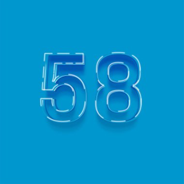 Mavi arkaplanda 3d 58 sayısının gösterimi