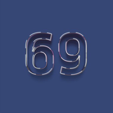 Mavi arkaplanda 3d 69 rakamı