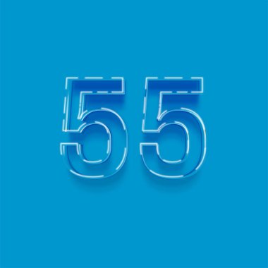Mavi arkaplanda 3d 55 sayısının gösterimi