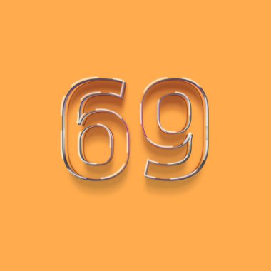 Sarı arkaplanda 3d 69 rakamı