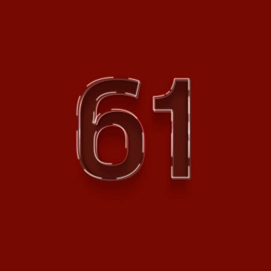Kırmızı arkaplanda 3d 61 sayısının gösterimi