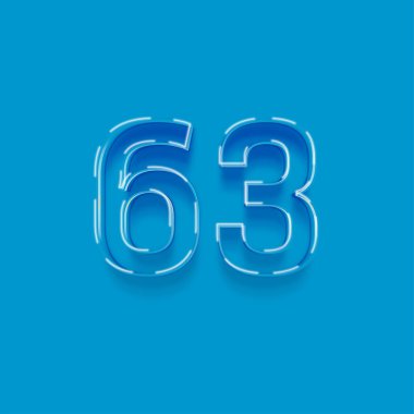 Mavi arkaplanda 3d 63 sayısının gösterimi