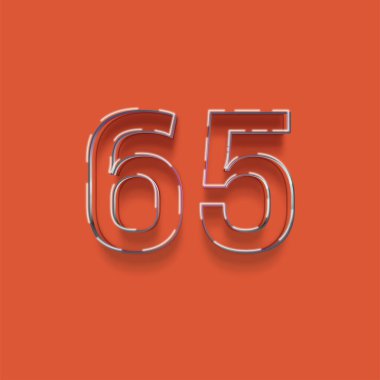 Kırmızı arkaplanda 3d 65 sayısının gösterimi