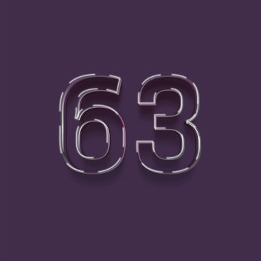 Mor arkaplandaki 3d 63 sayısının gösterimi