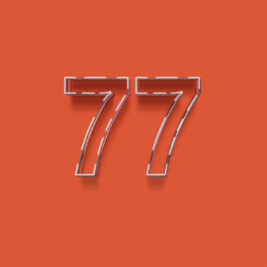 Kırmızı arkaplanda 3d 77 sayısının gösterimi