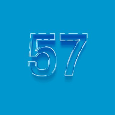 Mavi arkaplanda 3d 57 sayısının gösterimi