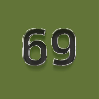 Yeşil arkaplanda 3d 69 rakamı