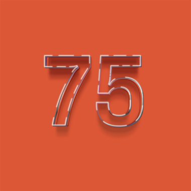 Kırmızı arkaplanda 3d 75 sayısının gösterimi