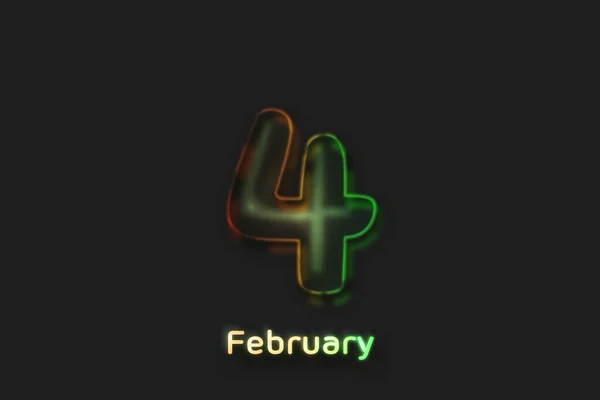 Februari Datumposter Neon Bubbelvormig Nummer — Stockfoto