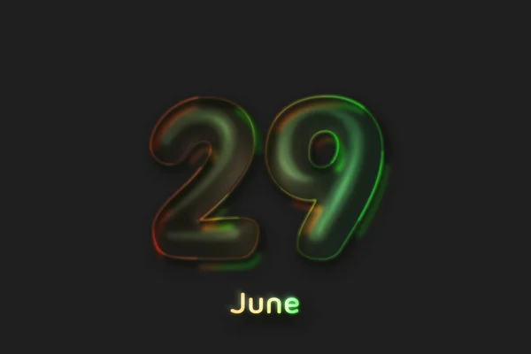 Juni Date Poster Neon Bellenvormig Nummer — Stockfoto