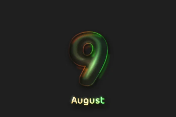 August Date Poster Neon Bubble Shaped Number — Stock Photo, Image