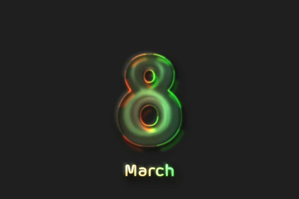 March Date Poster Neon Bubble Shaped Number — 图库照片