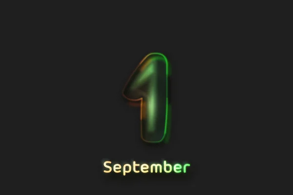 September Date Poster Neon Bellenvormig Nummer — Stockfoto