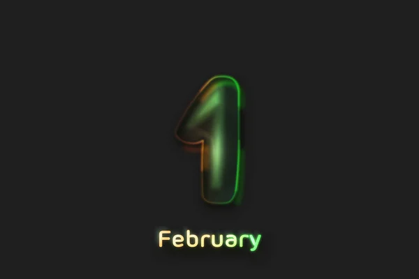 Februari Datumposter Neon Bubbelvormig Nummer — Stockfoto