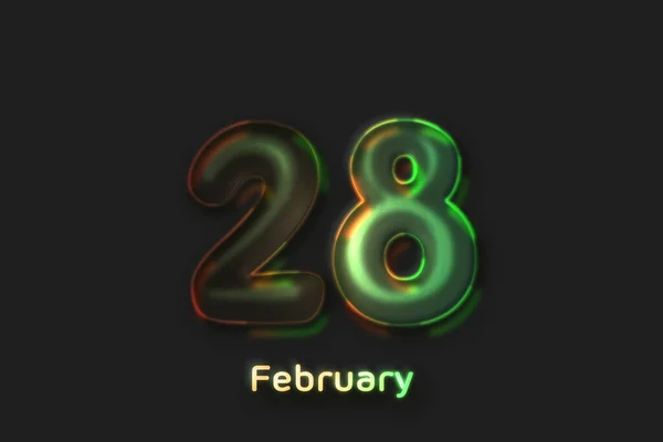 Februari Date Poster Neon Bubbelvormig Nummer — Stockfoto