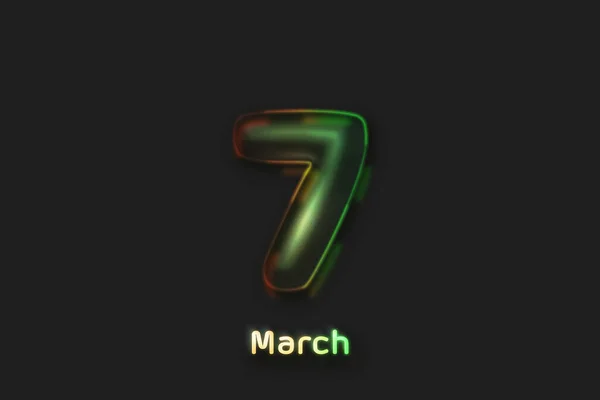 März Datum Plakat Neonblasenförmige Zahl — Stockfoto