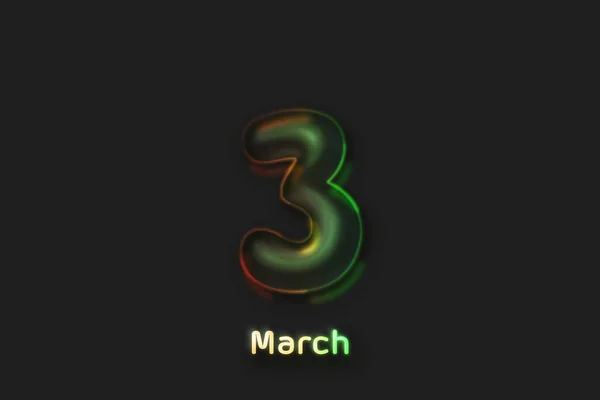 March Date Poster Neon Bubble Shaped Number — Stockfoto