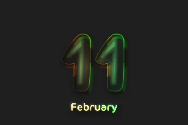 Februari Date Poster Neon Bubbelvormig Nummer — Stockfoto
