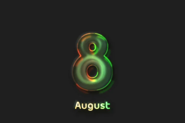 August Date Poster Neon Bubble Shaped Number — Stock Photo, Image