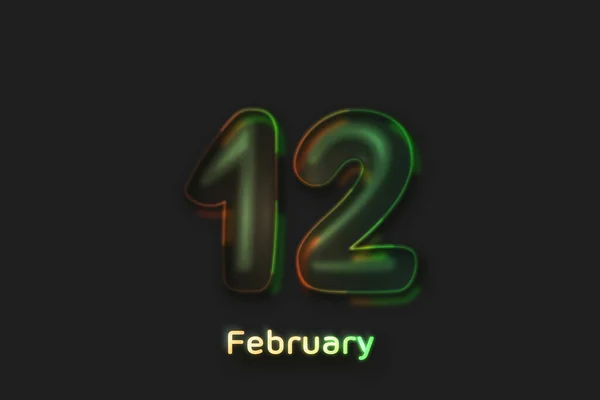2月12日日付のポスターネオンバブル型の数字 — ストック写真
