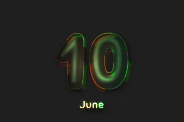 June Date Poster Neon Bubble Shaped Number — 图库照片