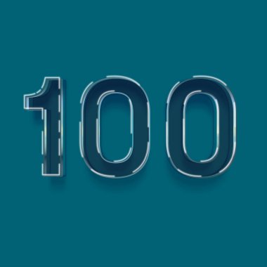 Mavi arkaplanda 3d 100 sayısının gösterimi
