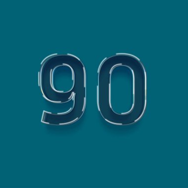Mavi arkaplanda 3d 90 sayısının gösterimi